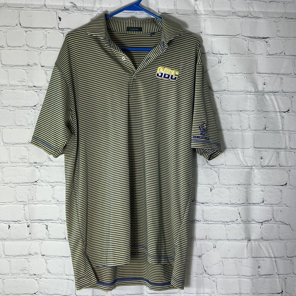 Turtleson Short Sleeve Mens Polo Shirt Size L Yellow Blue Striped SC